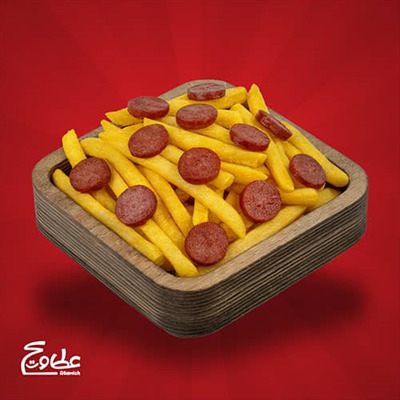 350 گرم سیب زمینی سرخ کرده ، هات داگ ، دیپ پنیر پوتین هات داگ